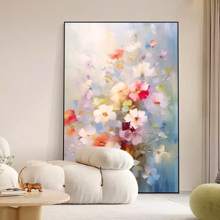 Living Room Decorative Painting with Texture Floral Sofa Background Art Premium Floor Painting Elegant Entryway Mural