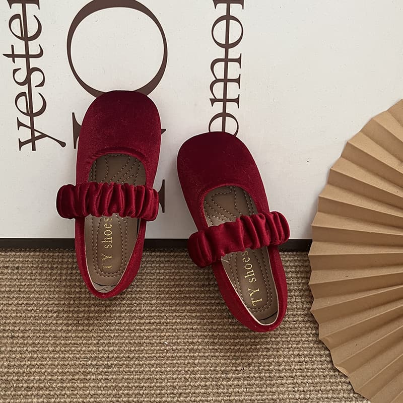 Basara children's shoes, girls' princess shoes, Korean velvet loafers, stylish and versatile soft-soled low-cut shoes.