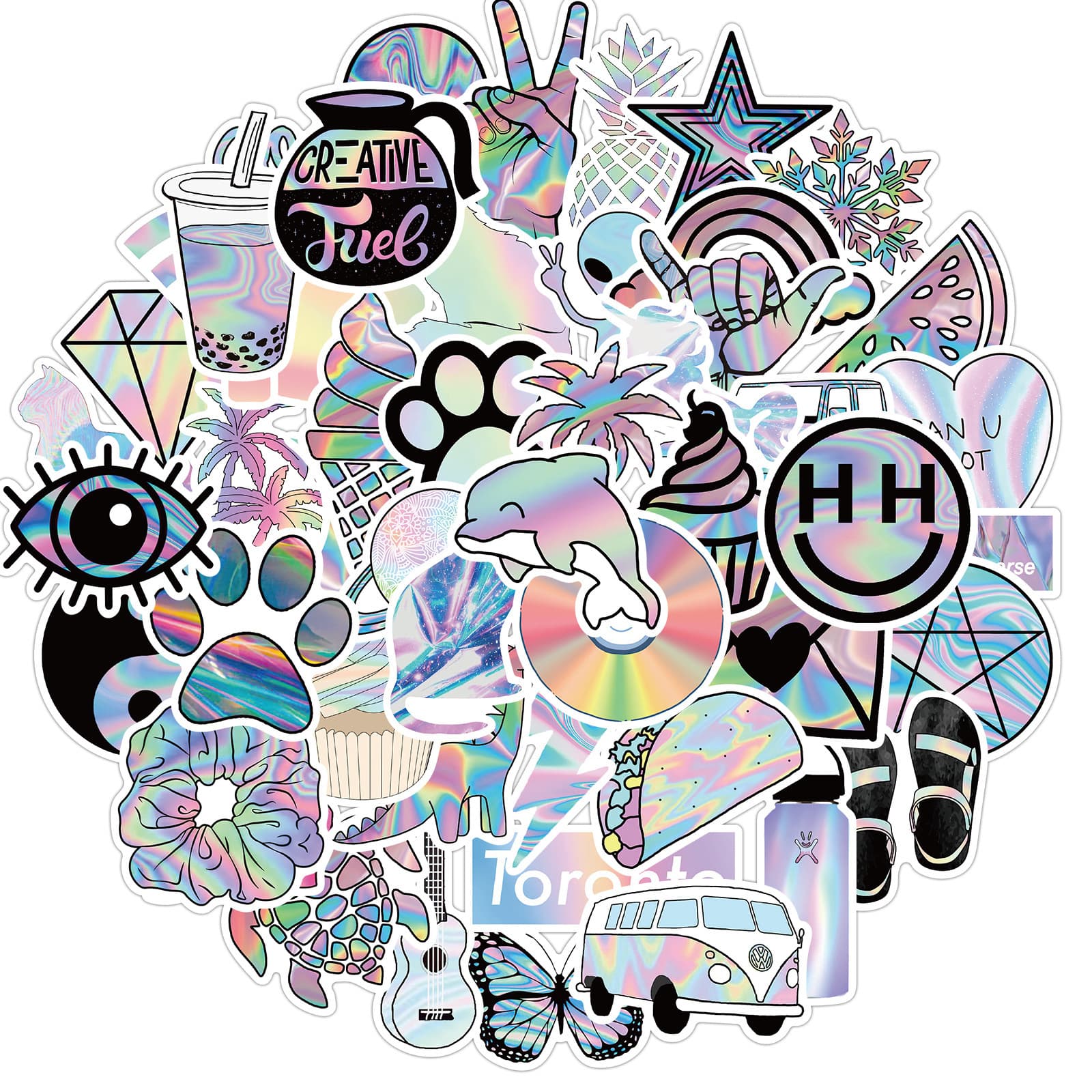 50 Holographic Laser Girl Graffiti Stickers for Decorating iPad, Luggage, Motorcycle, Notebook, DIY Waterproof Stickers