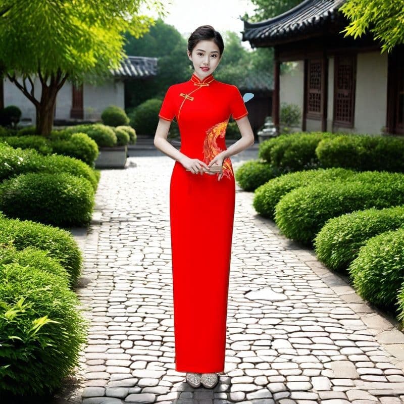 Red Catwalk Cheongsam Chinese Style Plus Size Stage Performance Ceremony New Long Plus Size Catwalk Cheongsam