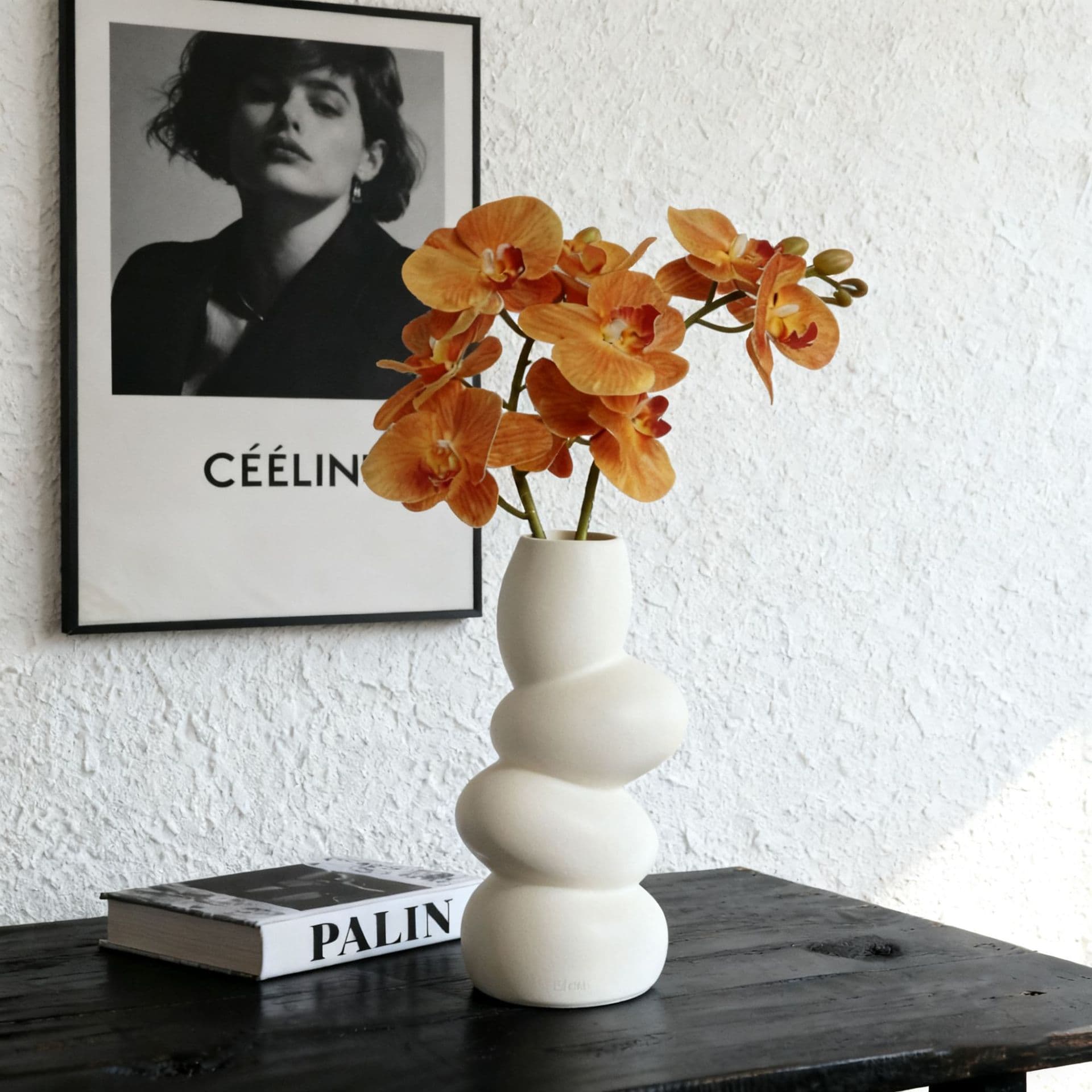 Nordic Minimalist Black Ceramic Vase for Home Living Room Dining Table Floral Arrangement Abstract Art Decor