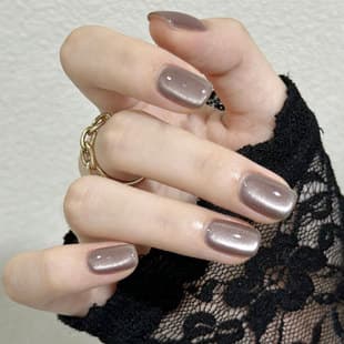 Vintage Gray Brown Cat Eye Press-On Nails Short Square Solid Color Nails Low Saturation Elegant Gentle Removable Fake Nails Finished Product