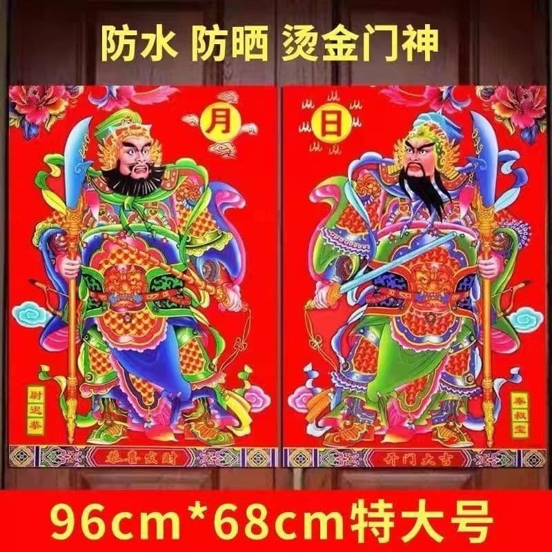 Gold Foil New Year Door Sticker, New Year Painting Door God House Protection, Spring Festival 2026 Flocking Cloth Yuchi Gong Horse Year Door Sticker Qin Qiong