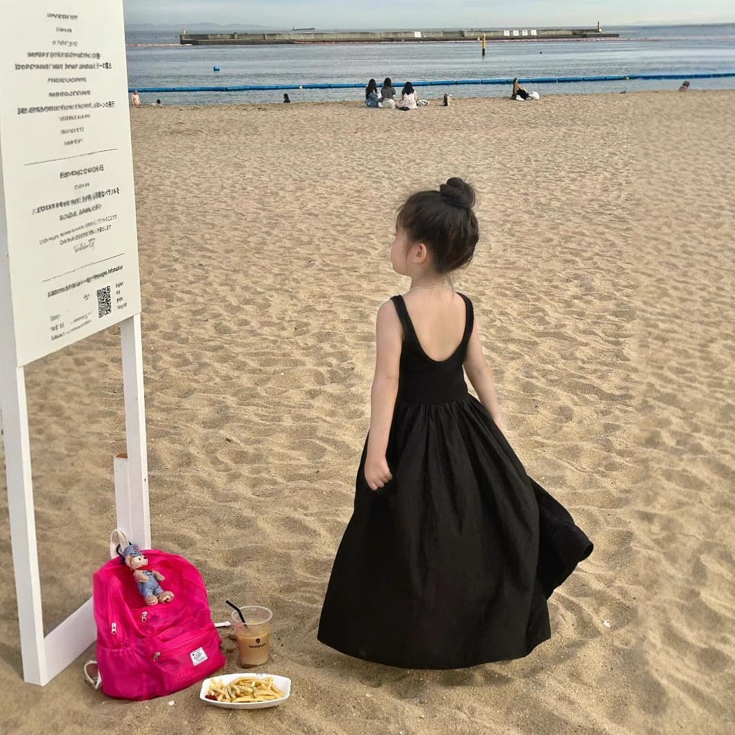 2025 Korean Style Beach Dress for Girls Backless Halter Dress Summer Dress Children's Seaside Vacation
