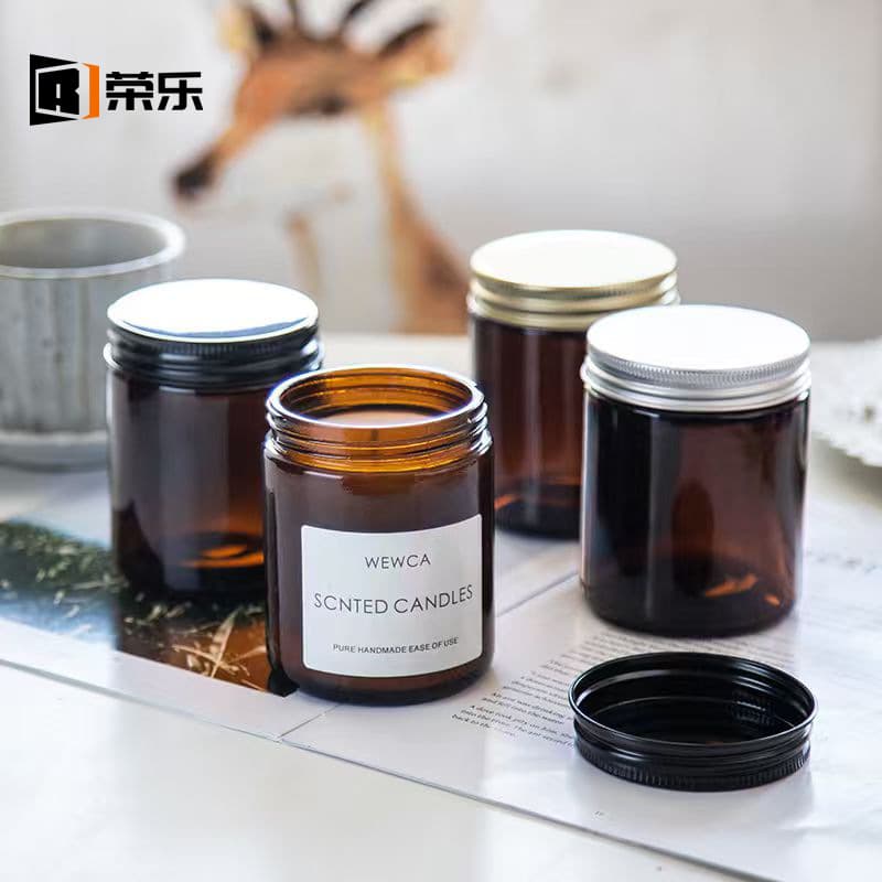 Brown Glass Aromatherapy Candle Jar Light-Blocking Home Romantic Ambiance Candle Holder Transparent Glass Bottle Candle Jar