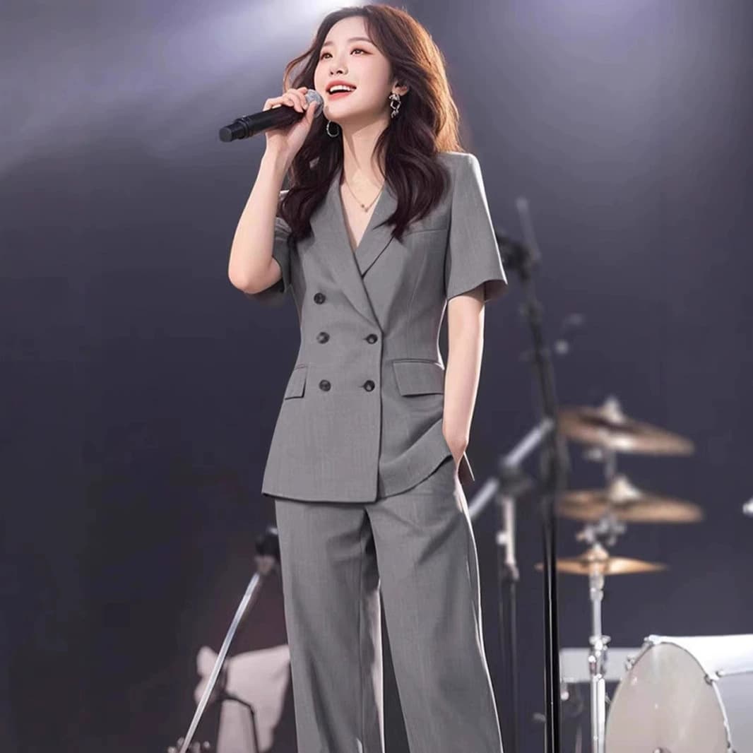 XZ188 Set - Summer Thin Blazer and Straight-Leg Pants Set Plus Size Women's Short Sleeve Professional Interview Workwear