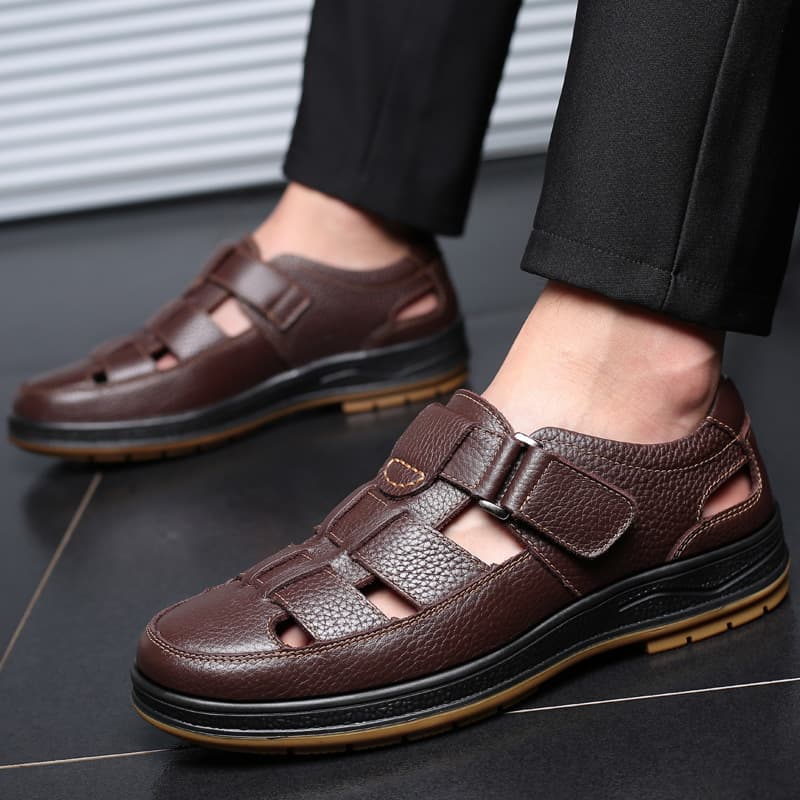 Cross-Border Large Size Men's Casual Sandals Daily Versatile Leather Sandals Soft Leather Soft Sole Hand-Stitched Men's Shoes Size 48