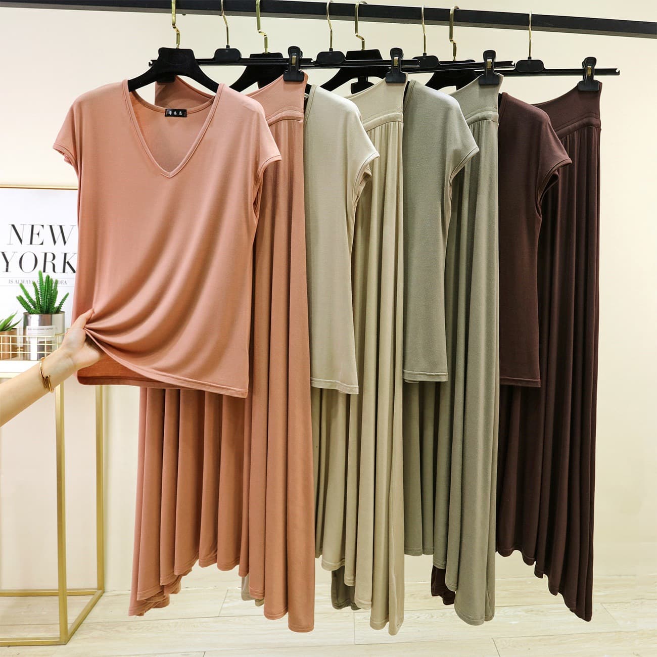 Modal V-Neck Sleeveless T-Shirt and Skirt Set for Women Summer Cooling Versatile Casual Pajama Loungewear Two-Piece Set