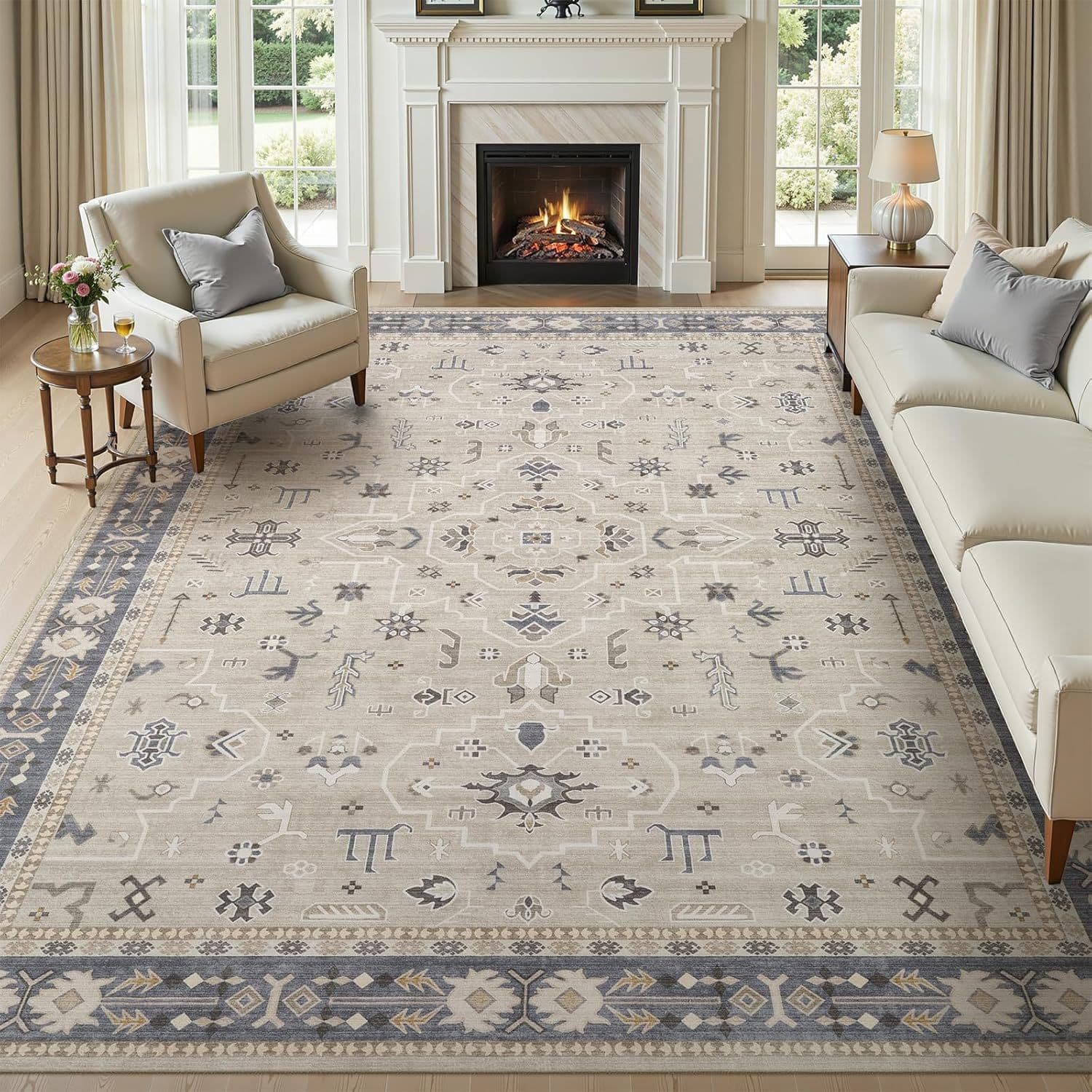Amazon New Retro Persian Rug for Living Room Sofa Coffee Table Full Coverage Decorative Large Area Rug Easy Care Carpet