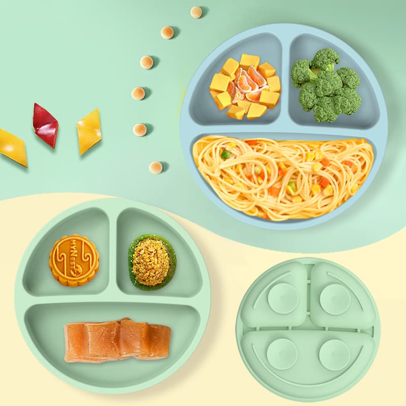 Baby Silicone Dinnerware Set with Four Reinforced Suction Cups Children's Bowl Infant Supplementary Food Bowl Partitioned Plate