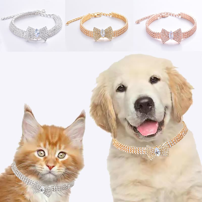 Cute Bowknot Crystal Pet Supplies Necklace Suitable For Cats Dogs Rabbits Princess Party Decorations