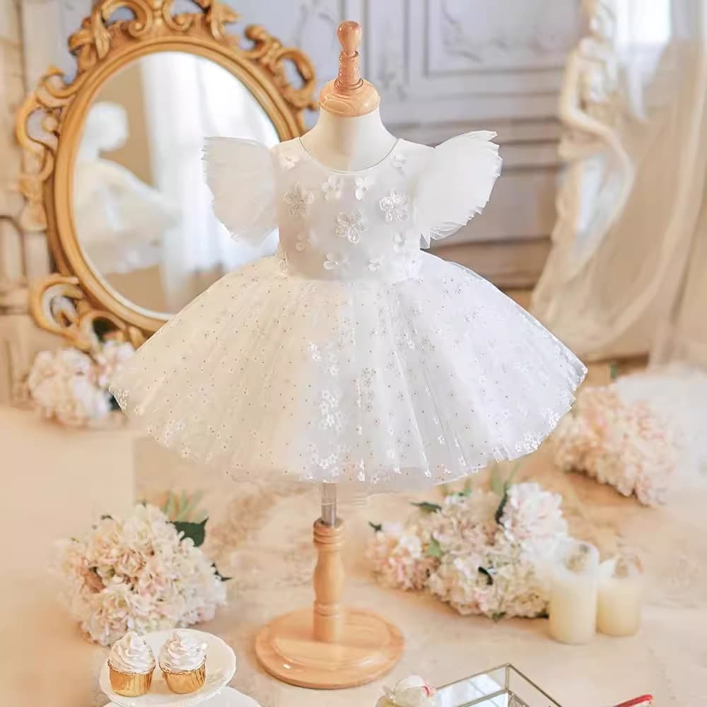 Girl's Birthday Party Princess Dress for One-Year-Old, Little Host Piano Performance Gown, Flower Girl Luxury Elegant Outfit
