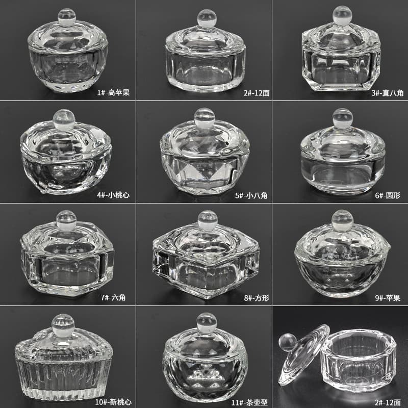 Nail Art Glass Crystal Cup with Lid, Straight Octagonal Hexagonal Crystal Cup, Special Octagonal Cup for Crystal Liquid Nail Art