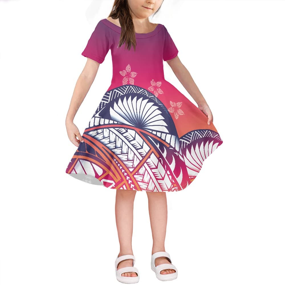 2022 New Polynesian Print Girls Dress Polyester Casual Fashion Girls Summer Skirt