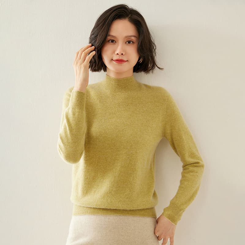 Autumn/Winter Solid Color One-Piece Knit Cashmere Women Half-High Neck Slim Base Layer Wool Sweater Pullover Knitwear