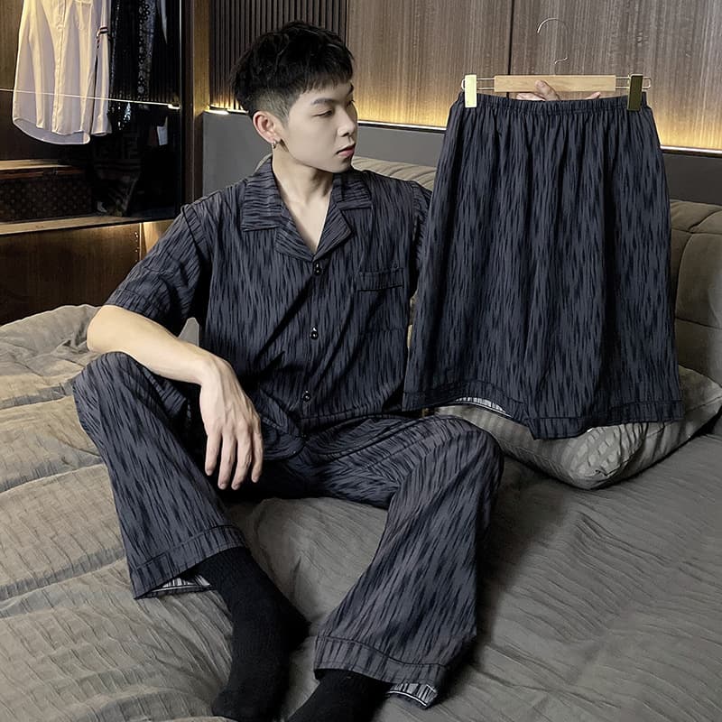Pajama men's summer thin ice silk short-sleeved trousers three-piece set 2026 new large size men's home wear high-end