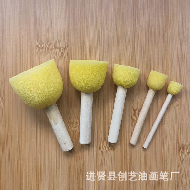 Produce 4 sets of wooden handle mushroom sponge seals and 5 children's DIY wooden handle round sponge brush sponge seals