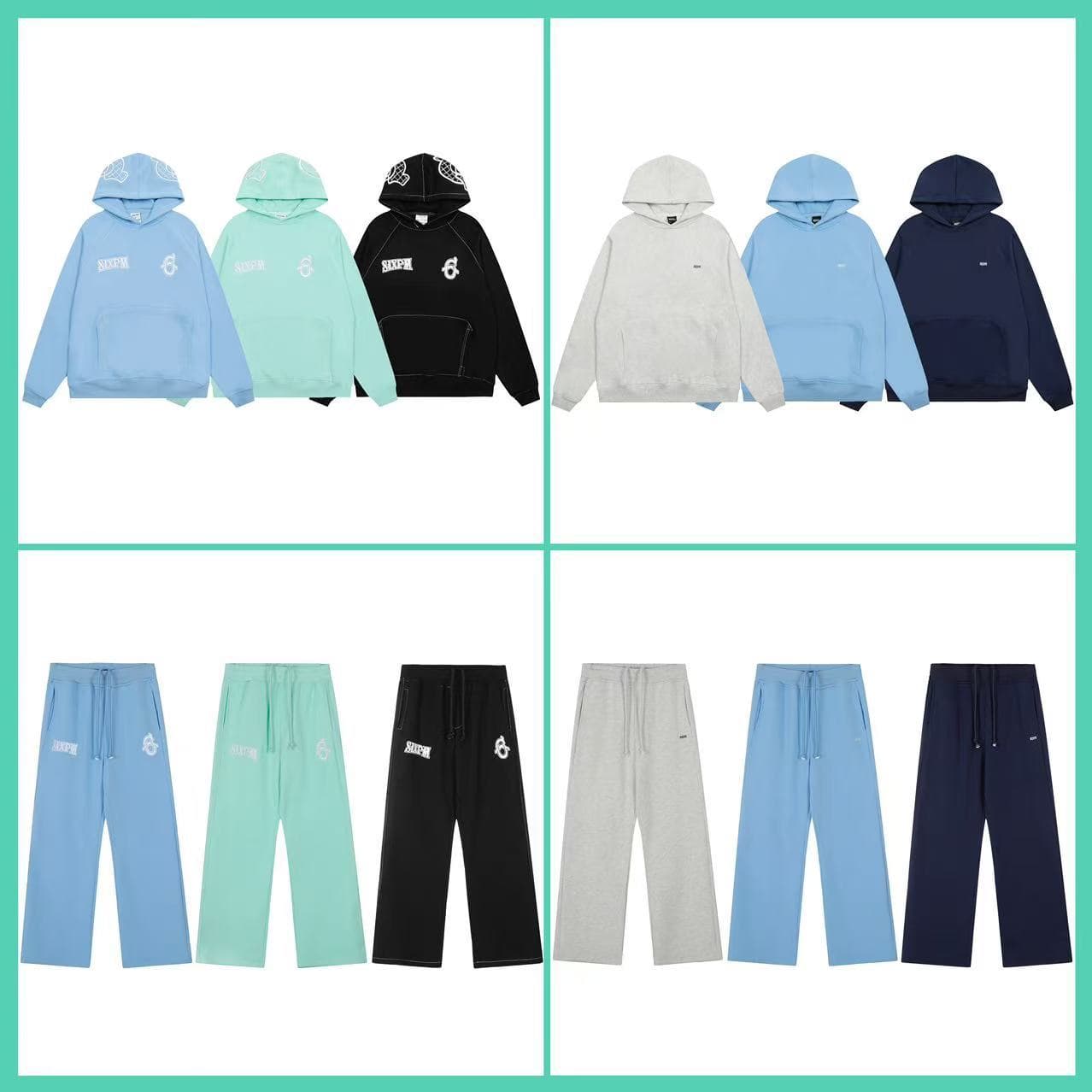 6PM Drill Embroidered Letter Hip-Hop Fleece Hoodie and Casual Long Pants Set for Men