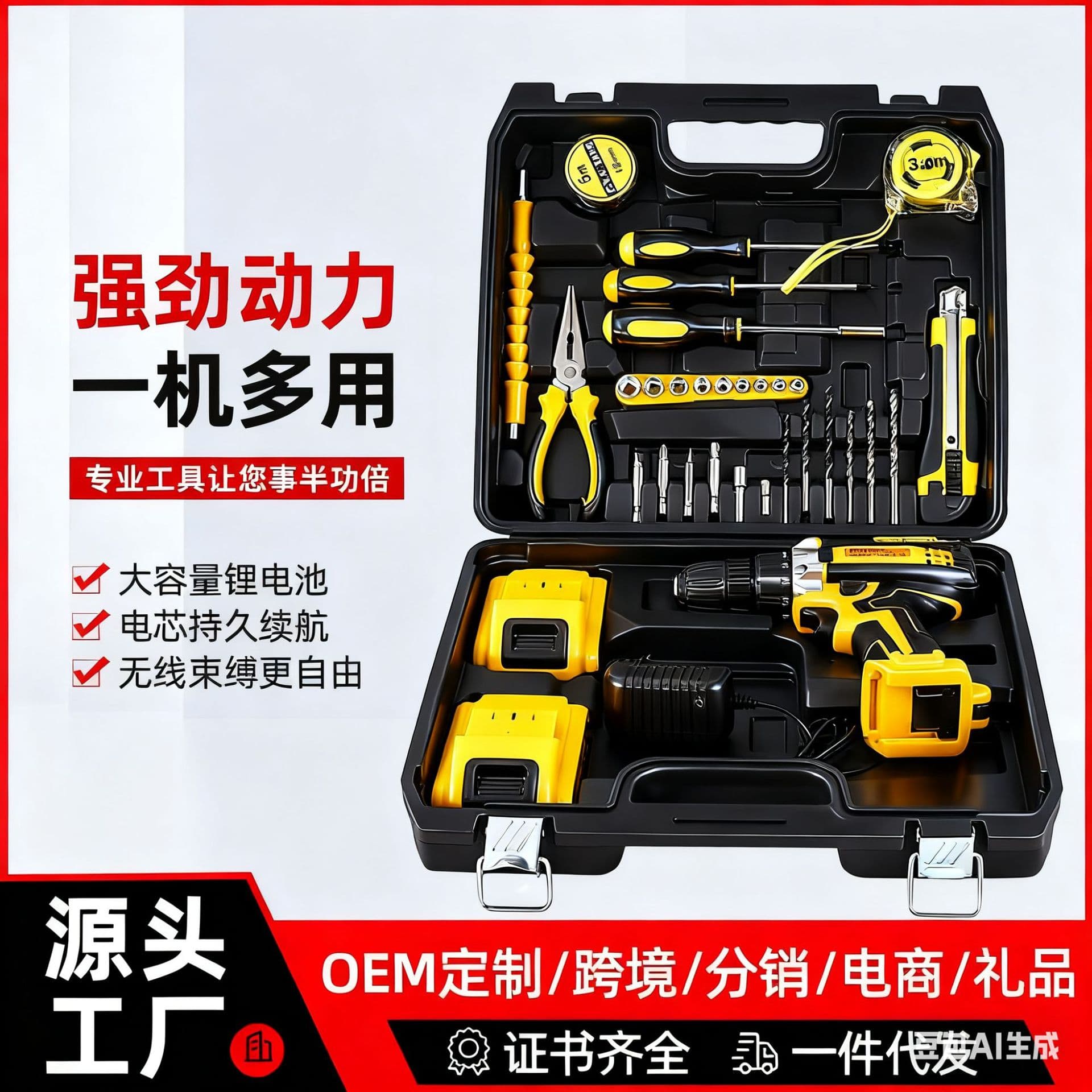 Hot-Selling 21V Electric Drill Lithium Electric Drill Industrial-Grade Hand Drill Multi-Function Impact Drill Electric Screwdriver Set Wholesale