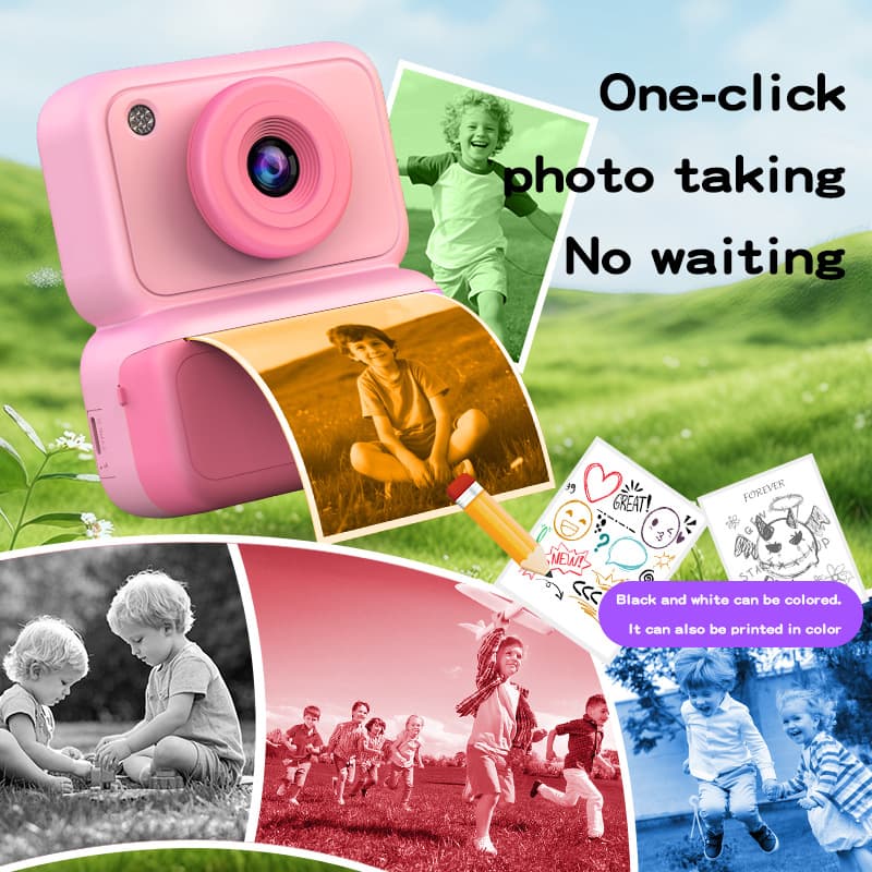 New Cross-Border Fun Instant Camera, Front and Rear Dual Camera, HD Cartoon Kids Camera, Thermal Print Camera