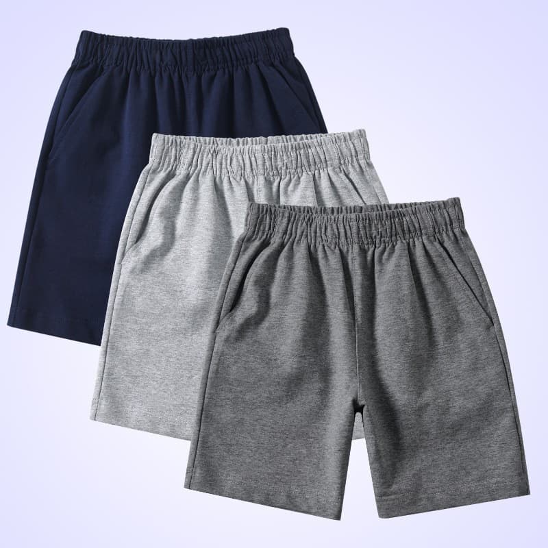 Gray School Uniform Sports Shorts for Boys Primary Students Outdoor Wear Five-Quarter Length Simple Solid Color Kids' Pants