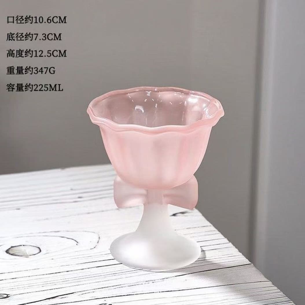 High Appearance Frosted Bowknot Glass, Stemmed Glass, Dessert Cup, Women's Tipsy Glass, Pink Fruit Wine Champagne Glass