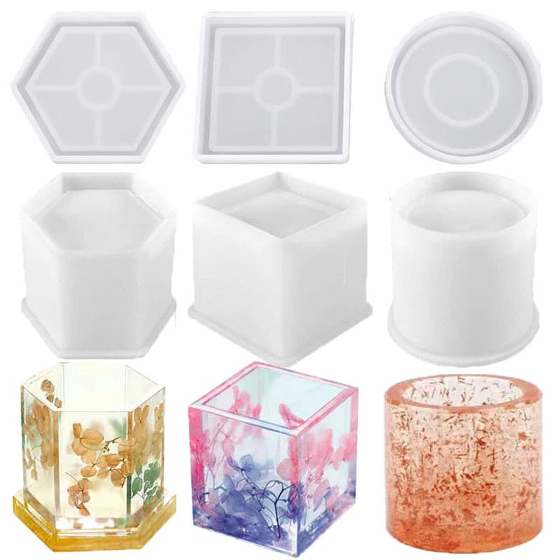 Square and Round Hexagonal Flowerpot Concrete Plaster Storage Pen Holder Crystal Glue Large Pen Holder Silicone Mold
