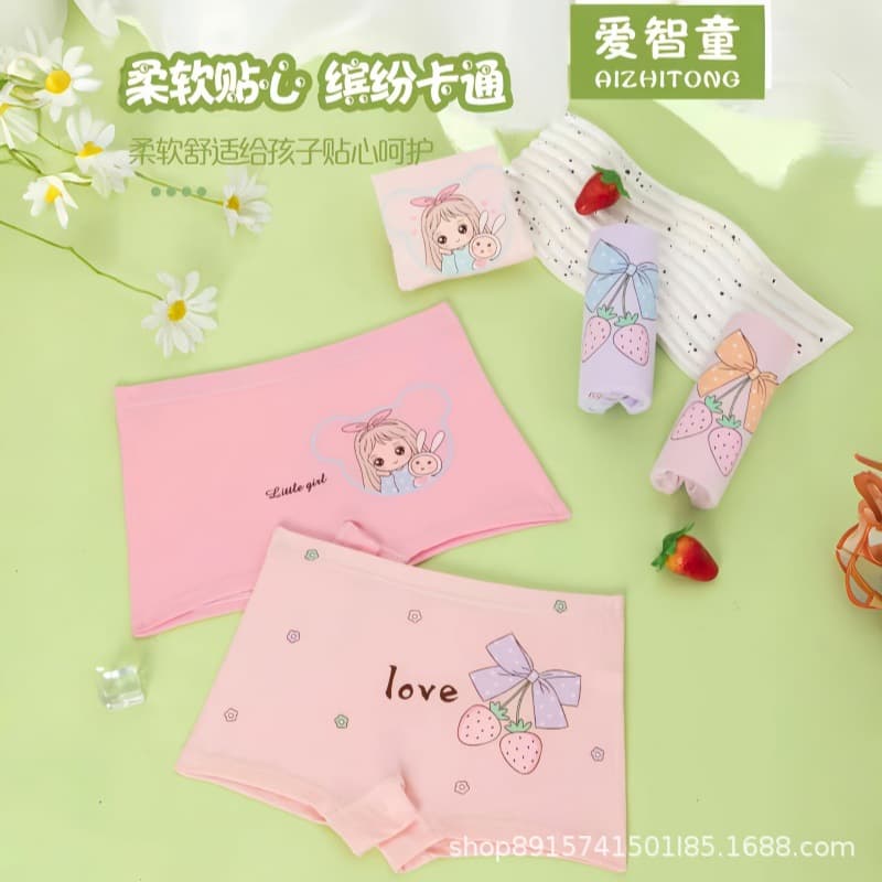 Girls Class A Cotton Boxer Briefs for Children Ages 3-12, Anti-Exposure Cartoon Shorts