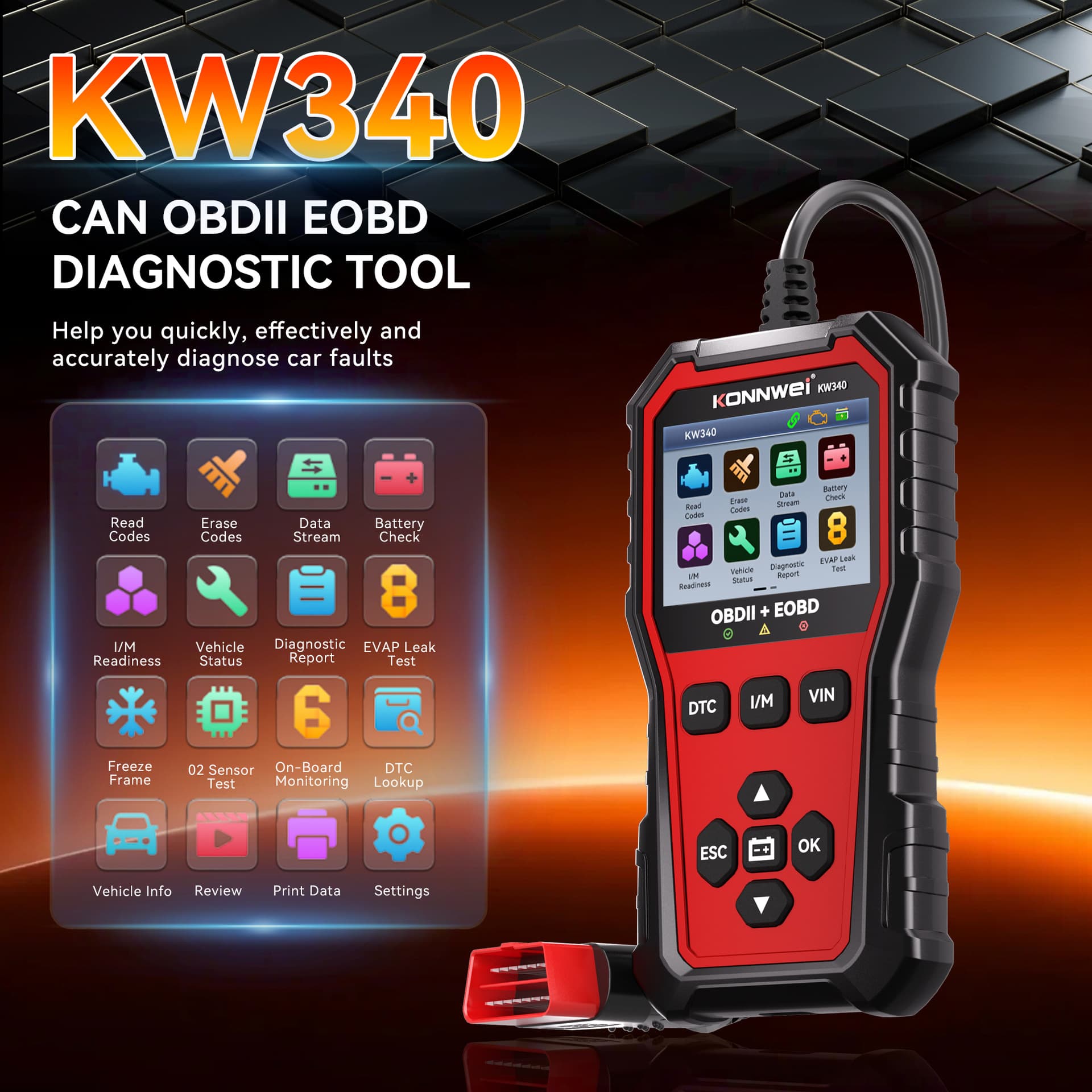 Cross-border KW340 Car Diagnostic Tool OBD Scanner ECU Reader