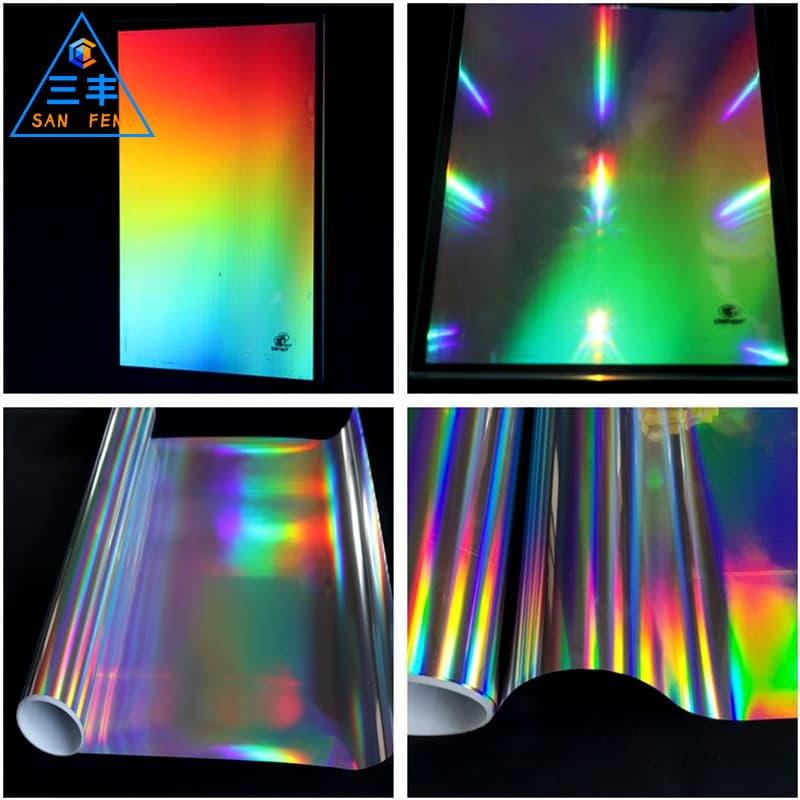 Guangzhou Factory Electroplated Effect Film PET Rainbow Car Sticker Lettering Decorative Film Engraved Letters Wholesale Seven-Color Iridescent