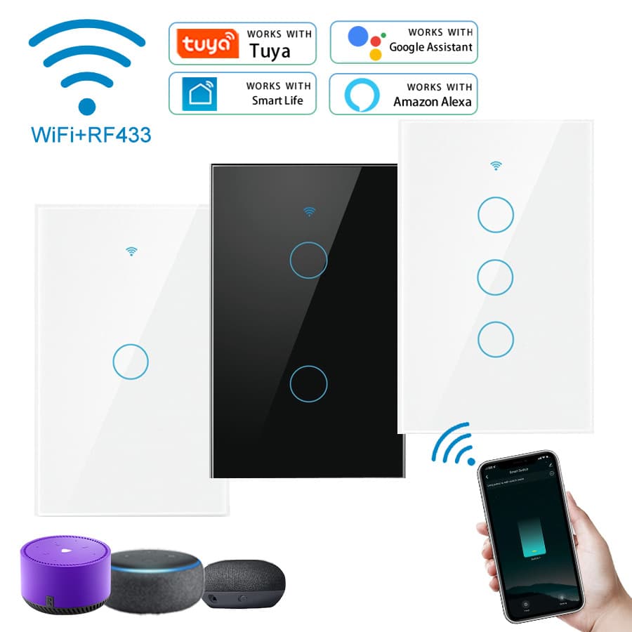 Doodle Smart US Standard Switch Single Line Zero Line Universal WiFi Remote Control Tempered Glass Panel Touch Switch