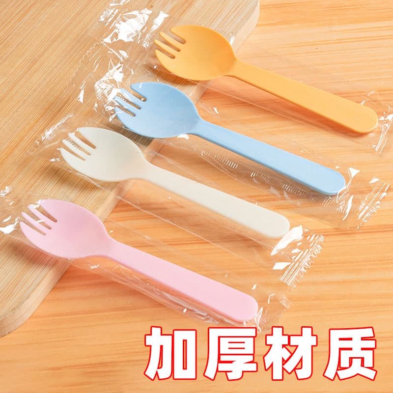 Disposable Fork and Spoon in Stand-Up Packaging, Food-Grade Plastic for Desserts, Fruits, Ice Cream, Commercial Use