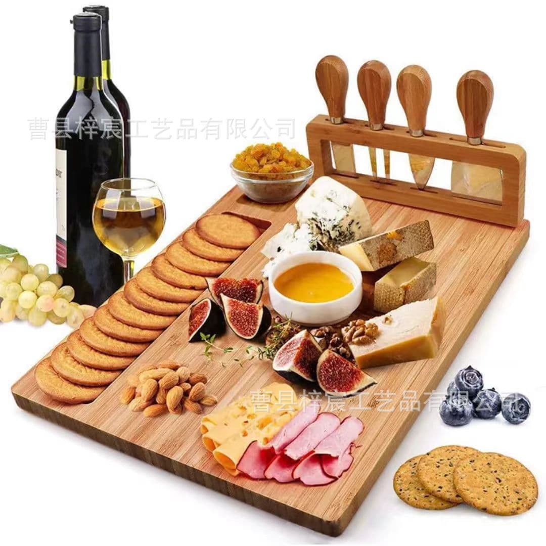 Solid wood kitchen utensil set with knife, cheese board, drawer, cutting board, square wooden food-grade cutting board