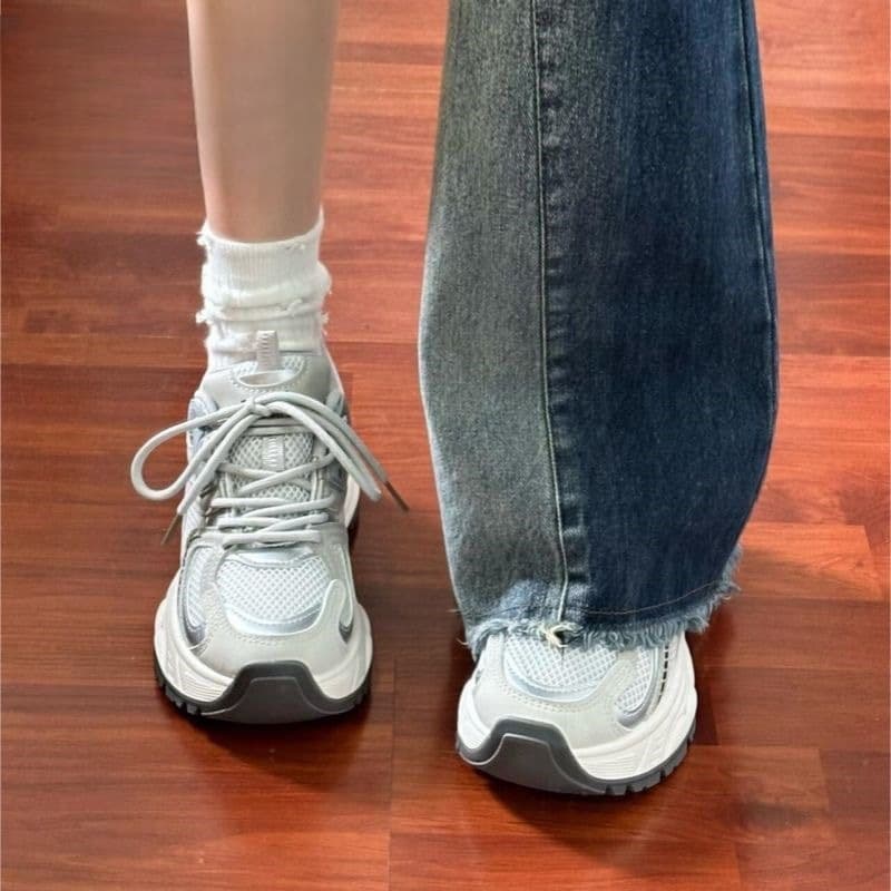 Zhao Lusi's same style mesh silver-gray sports shoes for women, versatile dad shoes, casual and breathable running shoes