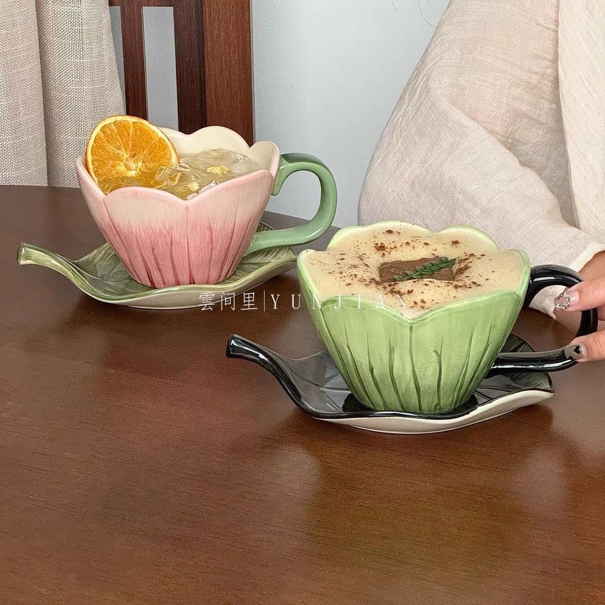 Vintage Ceramic Hand-Painted Tulip Coffee Cup, High-End Design for Afternoon Tea, Unique Water Cup Set