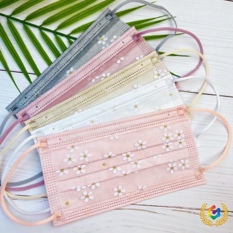 ⊗ Individually Packaged Disposable Thickened Mesh Masks for Adults, 4-Layer Cherry Blossom Design, High Aesthetic for Autumn/Winter