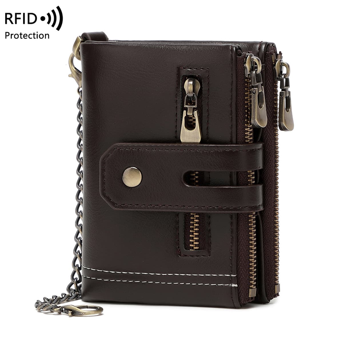 New Cross-Border RFID-Blocking Men's Wallet Soft Leather Double Zipper Coin Purse European and American Business Tri-Fold Short Wallet