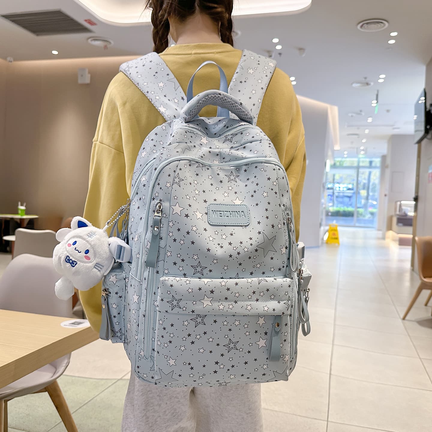 New High-Appearance Star Print Backpack for Girls, Junior High and High School Campus Backpack, Large and Small Sizes, Cute Large-Capacity Shoulder Bag