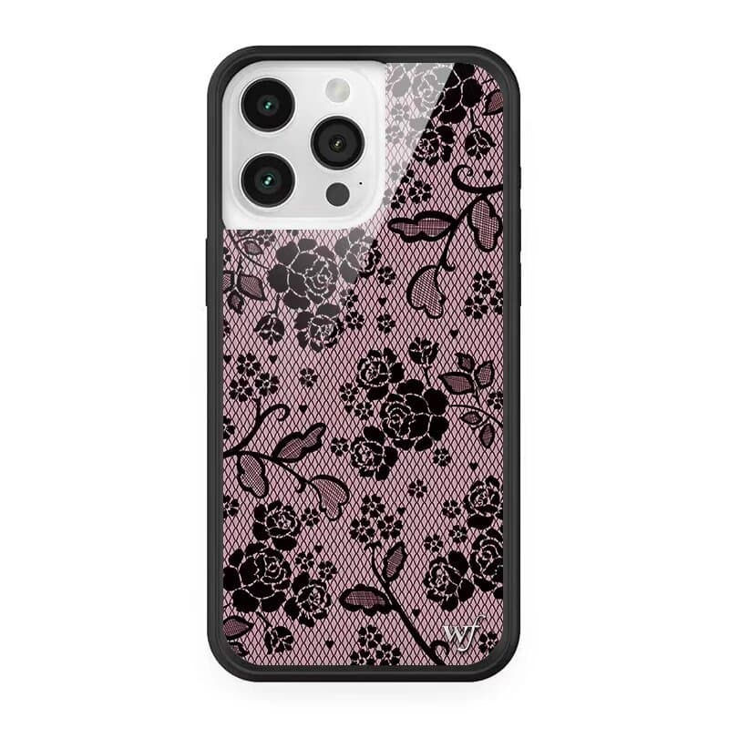 WF Black Lace Rose Language Collaboration Western Fashion iPhone 16 Pro Max Apple 15 Phone Case 14