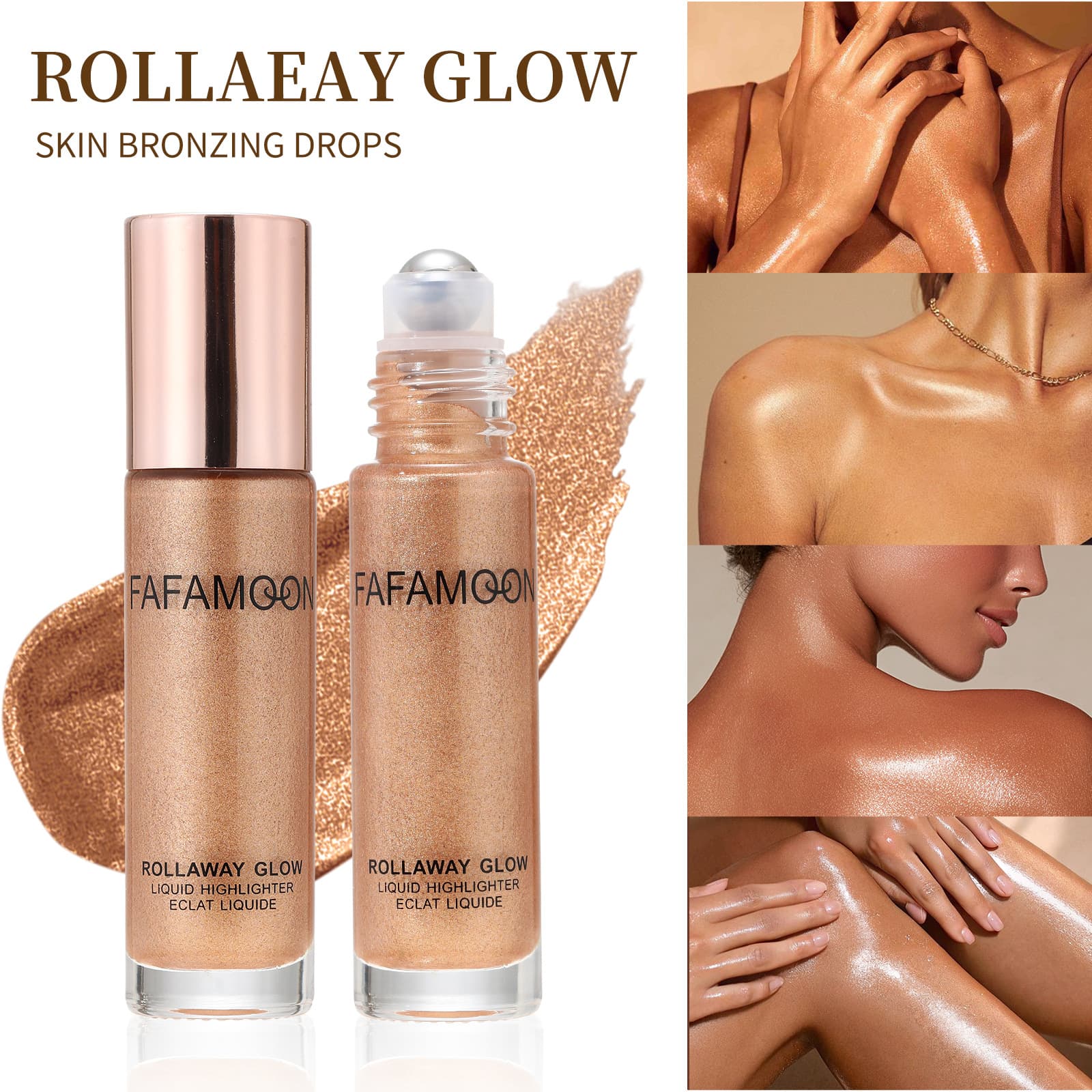 Cross-border FAFAMOON Roller Ball Highlighter Liquid Body Shimmer Contouring Liquid Bronzing Tanning Oil