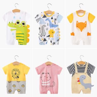 Baby Summer Newborn Cartoon Animal Romper Thin Short Sleeve Cotton Bodysuit for Export