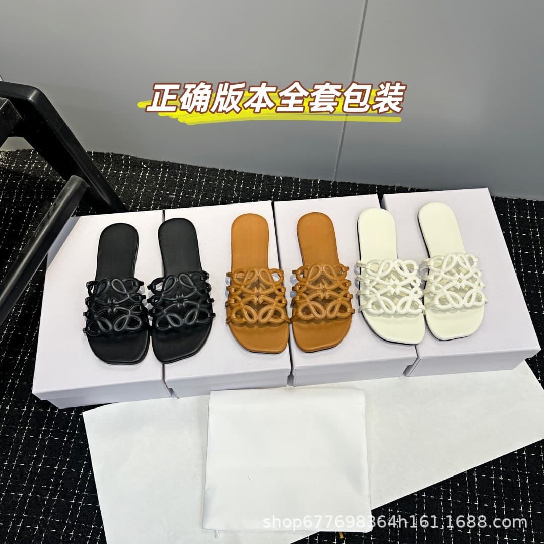 Luo Jia 2026 Summer New Hollow Genuine Leather Flat Sandals Women Versatile Open Toe Beach One-Strap Slides Plus Size