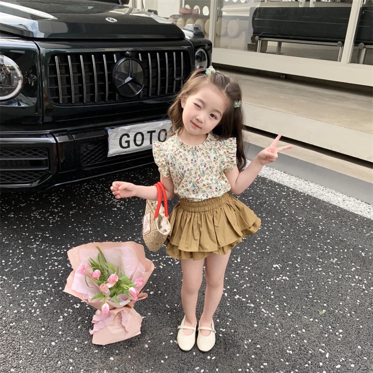 2025 New Children's Floral Suit Girls' Skirts Two-piece Set Cotton Girls Western Style Korean Style Fresh Children's Clothes