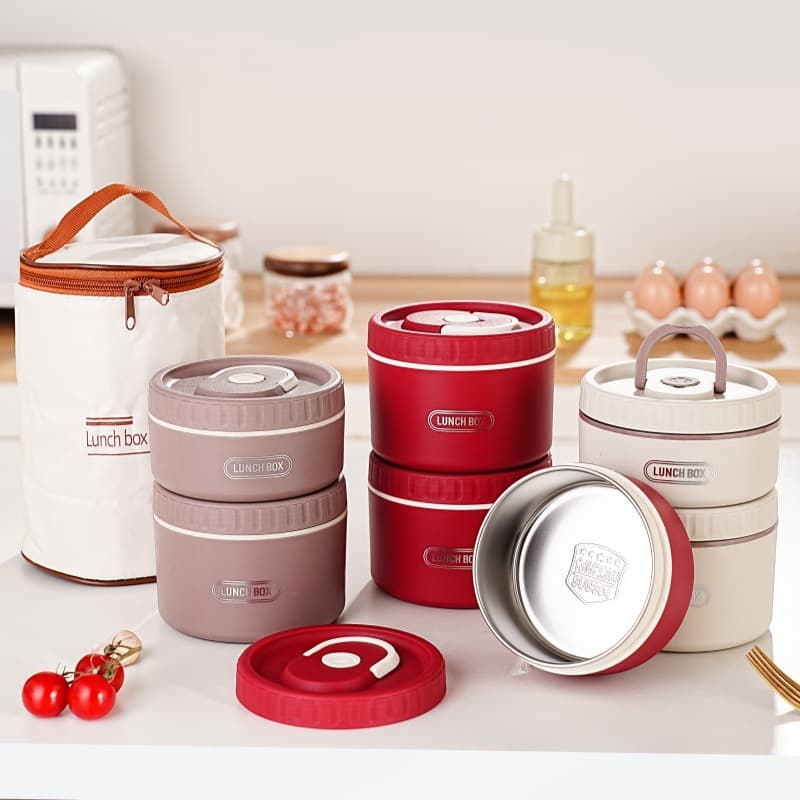 Portable Insulated 304 Stainless Steel Lunch Box with Lid Soup Bowl Food Preservation Container 410 Elementary School Student Be