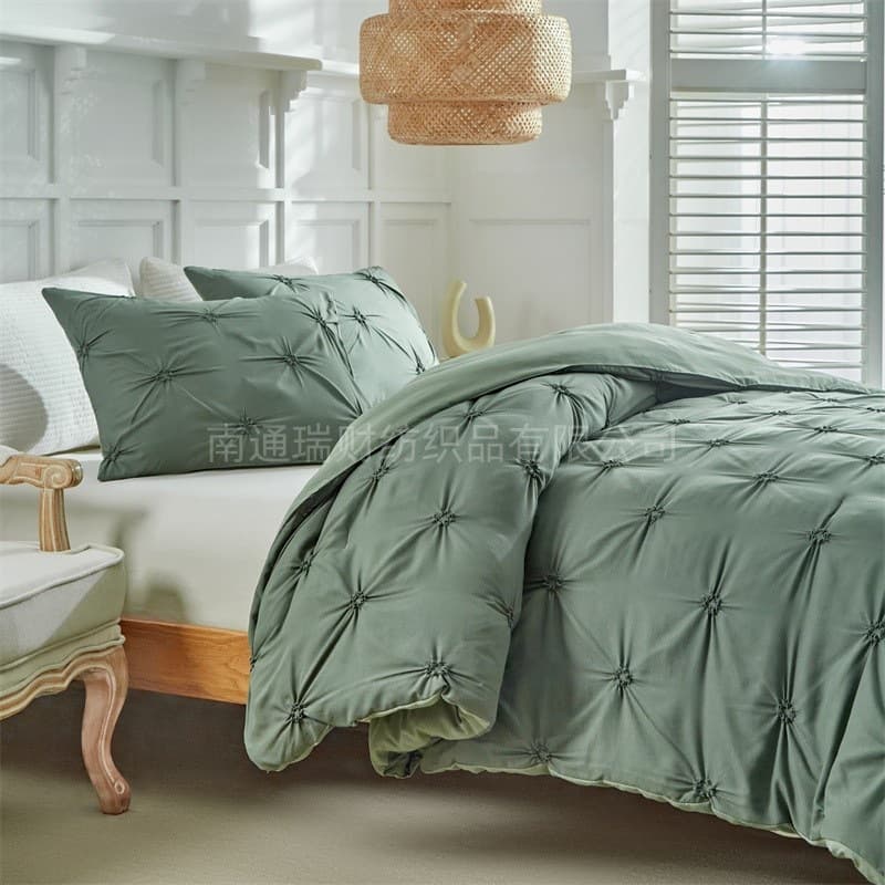 Custom Bedding Set for Cross-Border E-Commerce, Amazon Duvet Cover and Pillowcase Set, Solid Color 3D Tufted Knotted Design