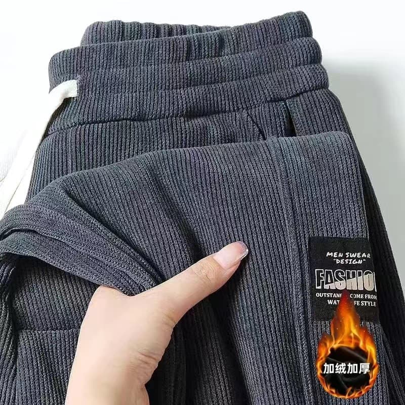 Corduroy Fleece-Lined Men's Work Pants Loose Casual Joggers 2024 Elastic Cuff Sweatpants Men's Trousers Long Pants