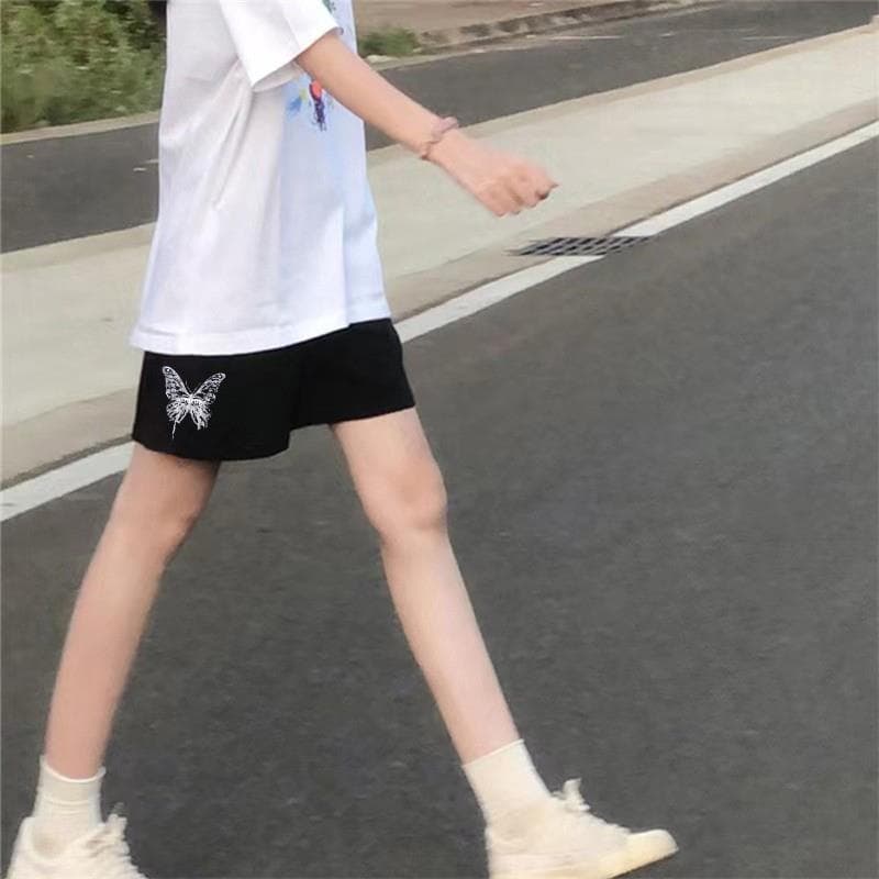 Korean-style black versatile sports shorts for women, lightweight summer loose wide-leg trendy casual pants