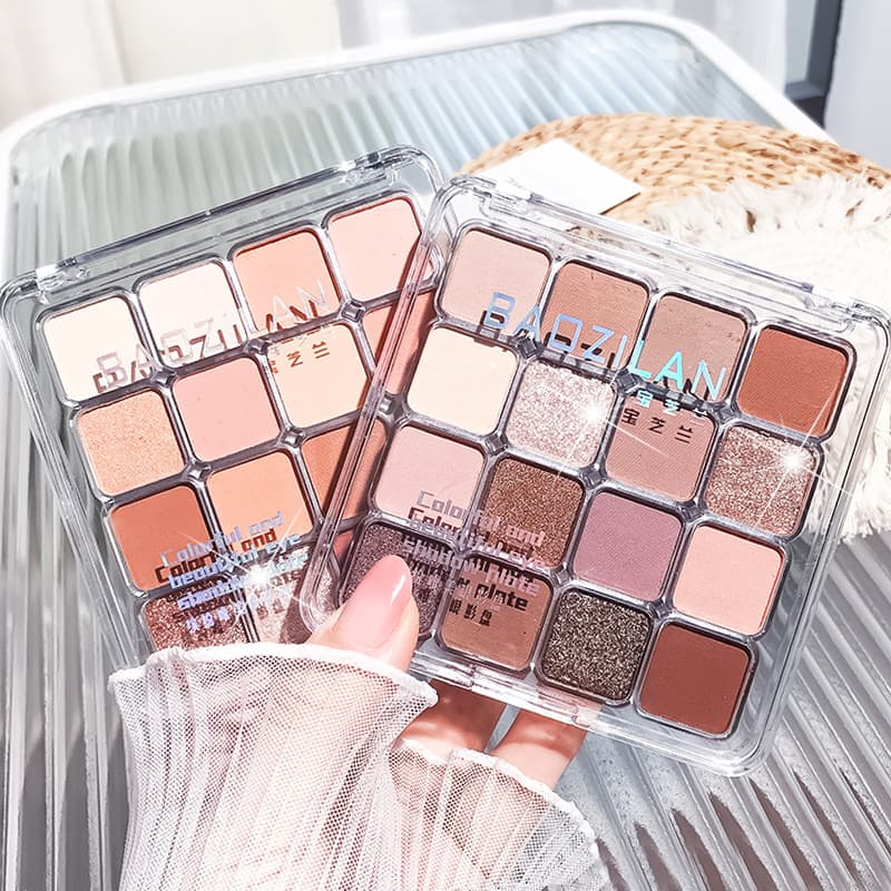 Best-selling 16-color eyeshadow palette with shimmer, matte, and fine glitter, earth-tone shades for highlighting, cross-border makeup