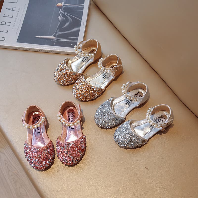 Little Girl's Korean-Style Fashionable Sequined Princess Shoes, New High-Heeled Comfortable Sequined Shoes for Autumn 2025