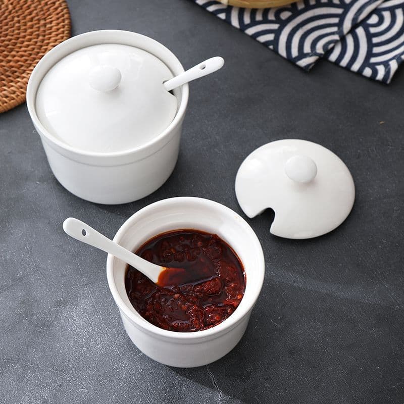 2024 New Spice Box, Heat-resistant Ceramic Lard Pot, Chili Jar, Home Use Chili Oil Container with Lid